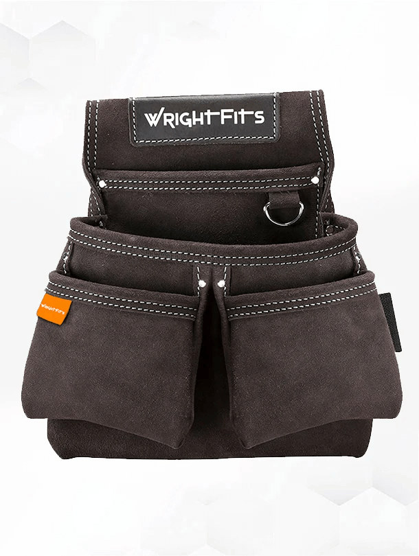 WrightFits Leather Double Pocket Work Pouch With Hammer Holder - WW1617 (Tools Not Included)