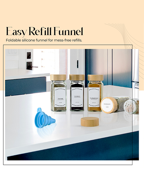 ToughHub 24 Pcs Glass Spice Jars with Bamboo Lids – For Herbs & Kitchen Organizer