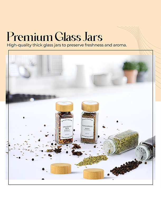 ToughHub 24 Pcs Glass Spice Jars with Bamboo Lids – For Herbs & Kitchen Organizer
