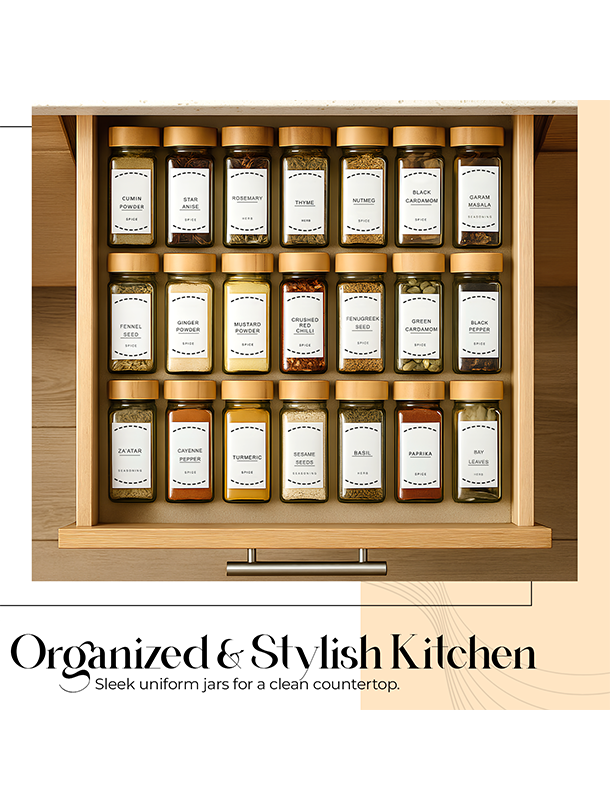 ToughHub 24 Pcs Glass Spice Jars with Bamboo Lids – For Herbs & Kitchen Organizer