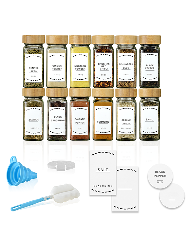 ToughHub 12 Pcs Glass Spice Jars with Bamboo Lids – For Herbs & Kitchen Organizer