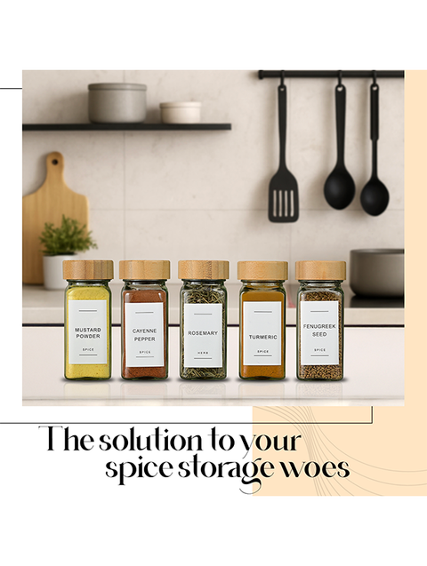 ToughHub 12 Pcs Glass Spice Jars with Bamboo Lids – For Herbs & Kitchen Organizer