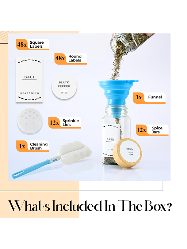 ToughHub 12 Pcs Glass Spice Jars with Bamboo Lids – For Herbs & Kitchen Organizer