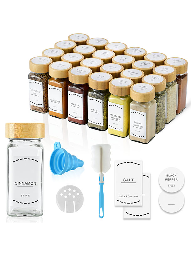 ToughHub 24 Pcs Glass Spice Jars with Bamboo Lids – For Herbs & Kitchen Organizer