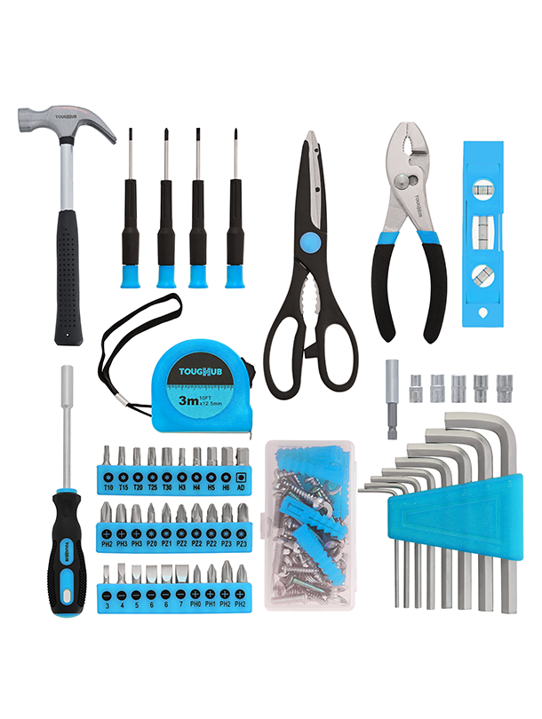 Toughhub® 134-Piece Home Tool Kit Set  - HouseHold Tool Kit and Ideal for Car DIY  enthusiasts Hand Tools Set with Hammer, Hex Keys, Screwdrivers, Sockets, Measuring Tape, Fasteners & Tool Box – Complete Repair & Maintenance Set