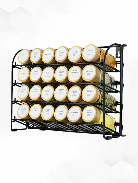 ToughHub 4 Tier 2-in-1 Spice Rack Organiser + 24 Pcs Glass Spice Jars with Bamboo Lids