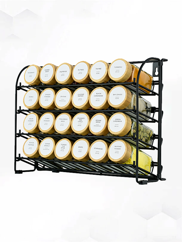 ToughHub 4 Tier Spice Rack Organiser – 2-in-1 Free Standing & Wall Mounted Iron Seasoning Rack