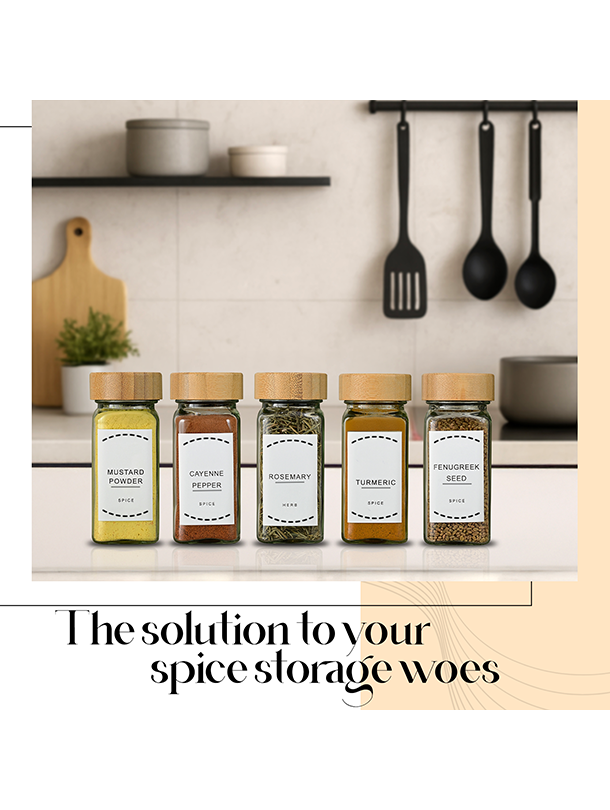 ToughHub 24 Pcs Glass Spice Jars with Bamboo Lids – For Herbs & Kitchen Organizer