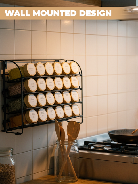 ToughHub 4 Tier Spice Rack Organiser – 2-in-1 Free Standing & Wall Mounted Iron Seasoning Rack