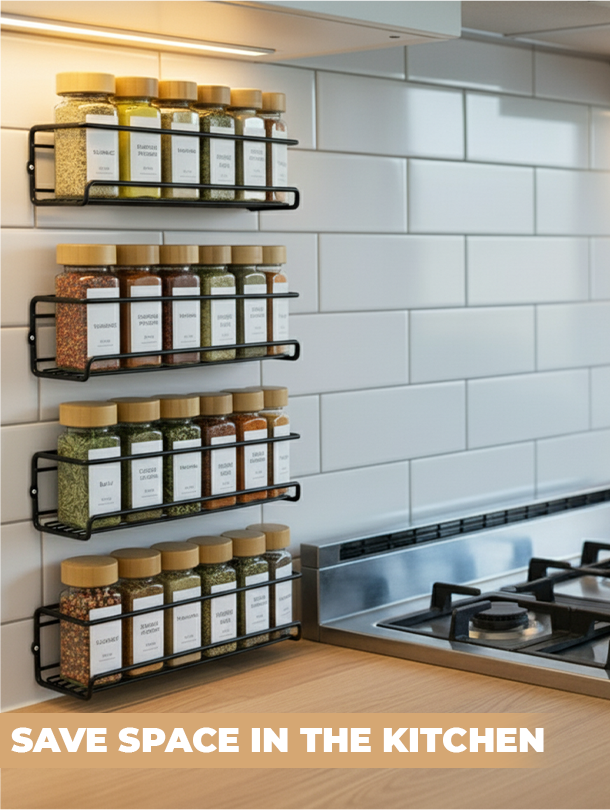 ToughHub 4 Tier Wall Mounted Spice Rack Organiser  - Spice Jar Storage Shelf