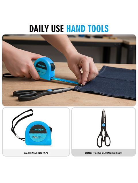 Toughhub® 134-Piece Home Tool Kit Set  - HouseHold Tool Kit and Ideal for Car DIY  enthusiasts Hand Tools Set with Hammer, Hex Keys, Screwdrivers, Sockets, Measuring Tape, Fasteners & Tool Box – Complete Repair & Maintenance Set