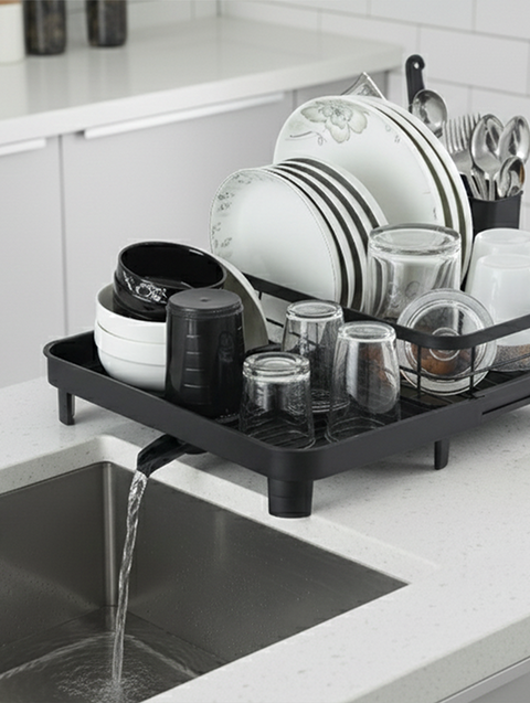 ToughHub Extendable Dish Drainer Rack – Multifunctional Anti-Rust Metal Sink Drainer Rack for  Kitchen Counter