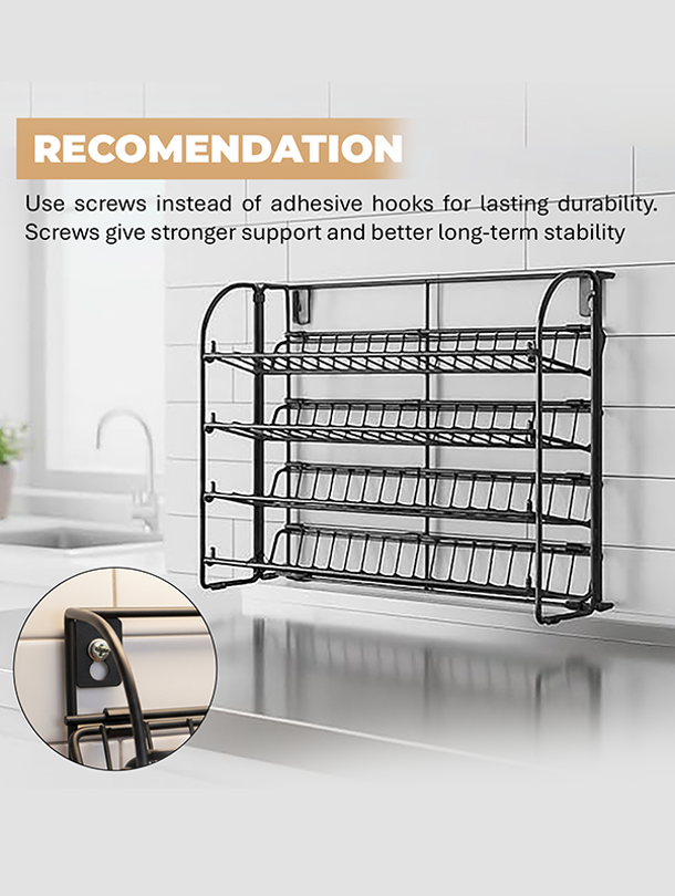 ToughHub 4 Tier Spice Rack Organiser – 2-in-1 Free Standing & Wall Mounted Iron Seasoning Rack