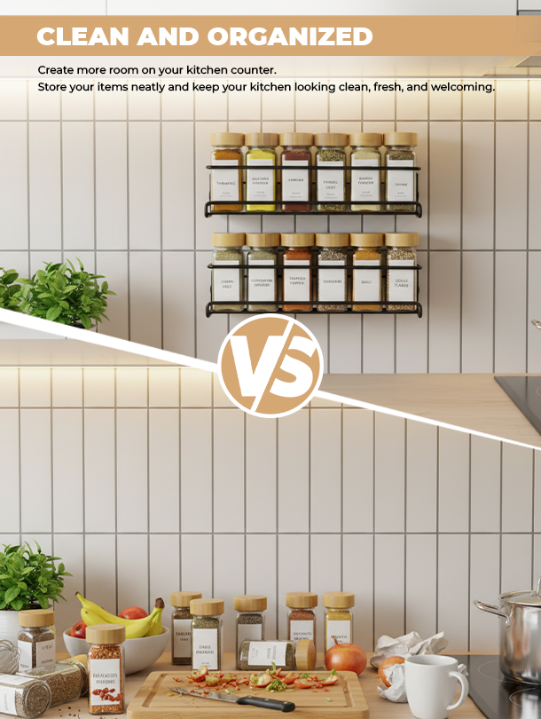 ToughHub 4 Tier Wall Mounted Spice Rack Organiser  - Spice Jar Storage Shelf