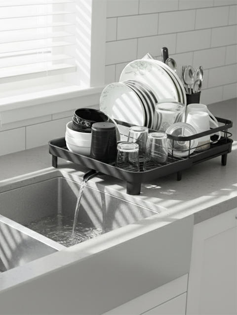 ToughHub Extendable Dish Drainer Rack – Multifunctional Anti-Rust Metal Sink Drainer Rack for  Kitchen Counter