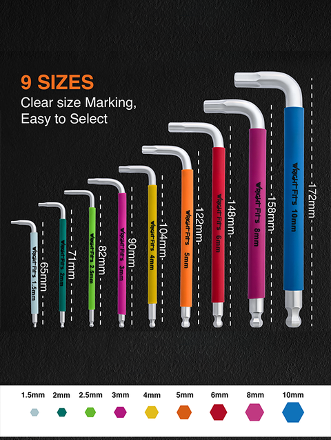 WrightFits Allen Key Set | 9 Pieces Diamond Cut Metric Hex Key Set | PE