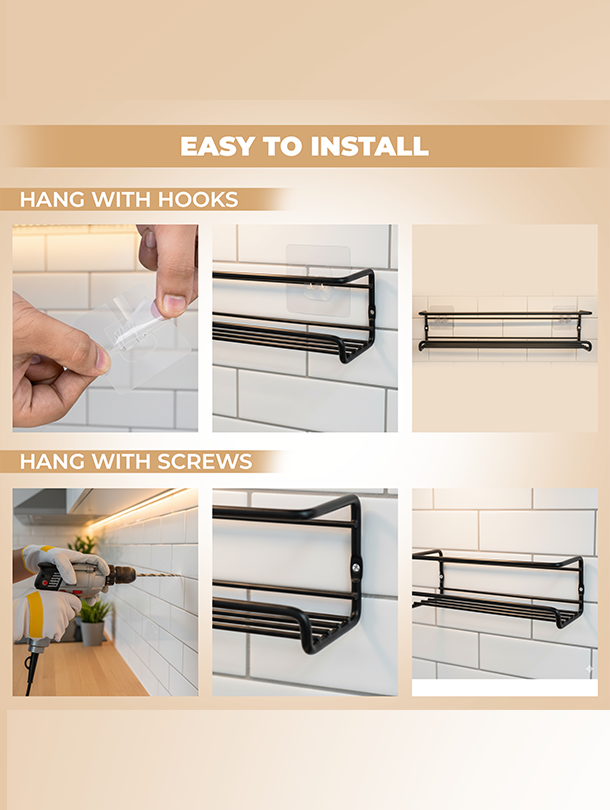 ToughHub 4 Tier Wall Mounted Spice Rack Organiser  - Spice Jar Storage Shelf