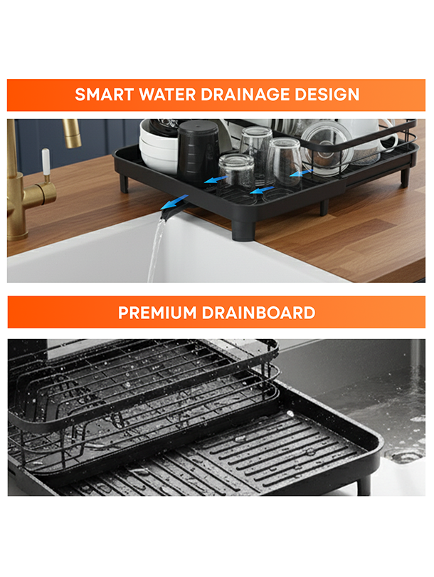 ToughHub Extendable Dish Drainer Rack – Multifunctional Anti-Rust Metal Sink Drainer Rack for  Kitchen Counter