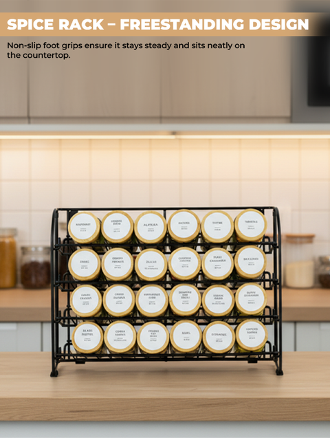 ToughHub 4 Tier Spice Rack Organiser – 2-in-1 Free Standing & Wall Mounted Iron Seasoning Rack