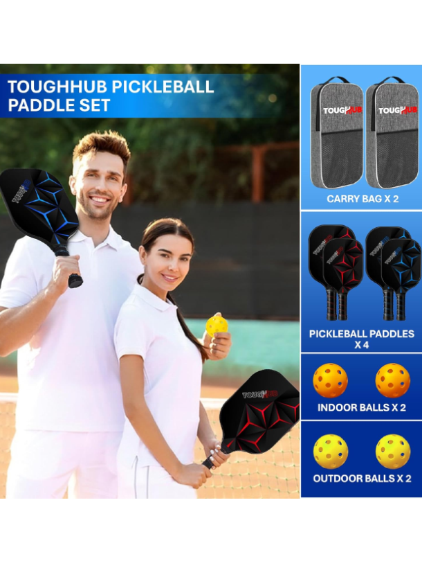 Pickleball Paddle Deal – 4 Paddles, 4 Balls & 2 Carry Bags