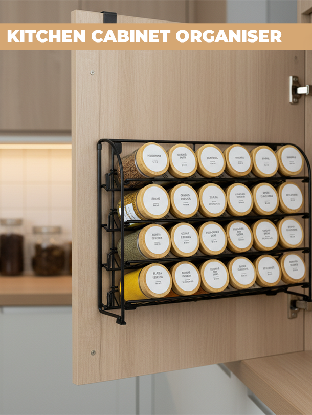 ToughHub 4 Tier 2-in-1 Spice Rack Organiser + 24 Pcs Glass Spice Jars with Bamboo Lids