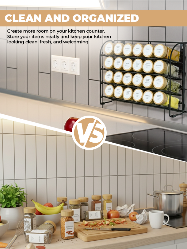 ToughHub 4 Tier Spice Rack Organiser – 2-in-1 Free Standing & Wall Mounted Iron Seasoning Rack