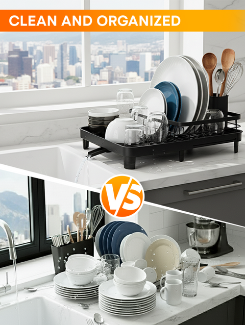 ToughHub Extendable Dish Drainer Rack – Multifunctional Anti-Rust Metal Sink Drainer Rack for  Kitchen Counter