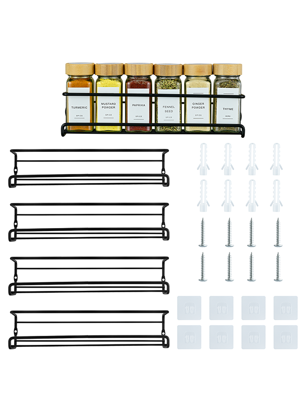 ToughHub 4 Tier Wall Mounted Spice Rack Organiser  - Spice Jar Storage Shelf