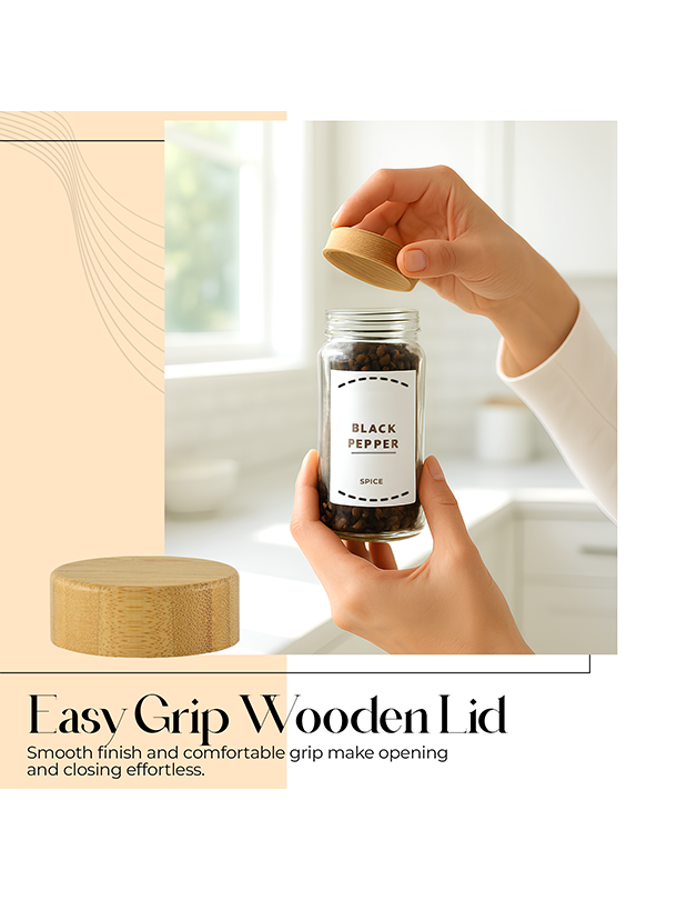 ToughHub 24 Pcs Glass Spice Jars with Bamboo Lids – For Herbs & Kitchen Organizer