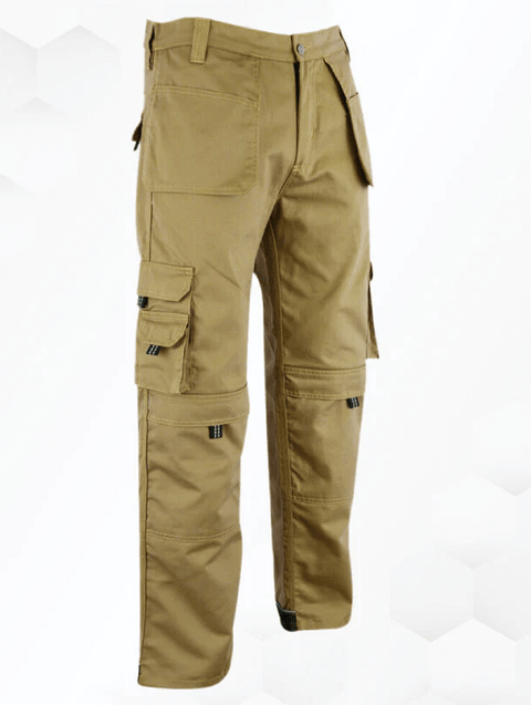 Pro 11 work trousers-khaki trousers-side image work wear- multi pocket work trousers