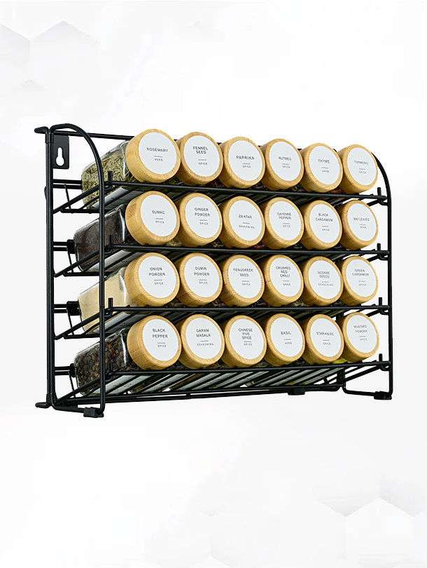 ToughHub 4 Tier Spice Rack Organiser – 2-in-1 Free Standing & Wall Mounted Iron Seasoning Rack