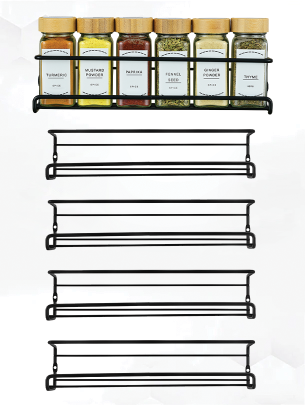 ToughHub 4 Tier Wall Mounted Spice Rack Organiser  - Spice Jar Storage Shelf