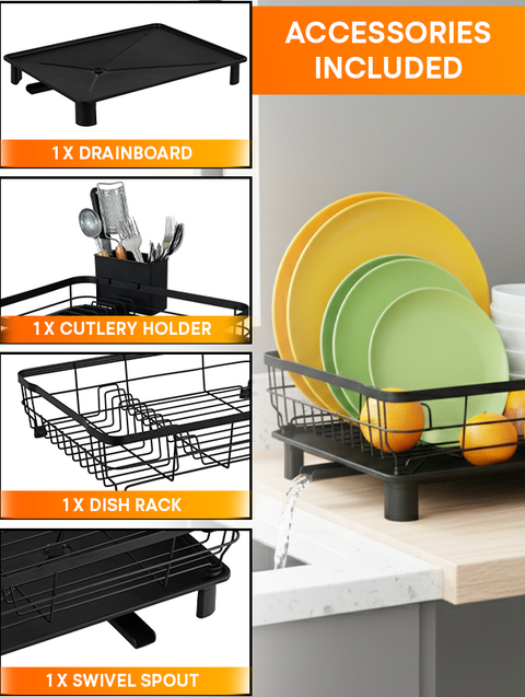 ToughHub Dish Rack Non-Extendable – Anti-Rust Metal & Space-Saving Kitchen Organizer