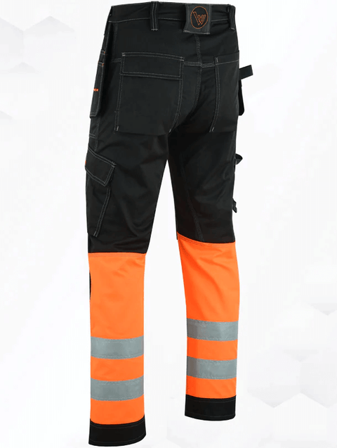 Work trousers-side image WrightFits Flash Pro Work Trousers-hi vis trousers- orange trousers