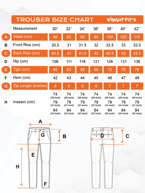 WrightFits Falcon work pants size chart- work trousers