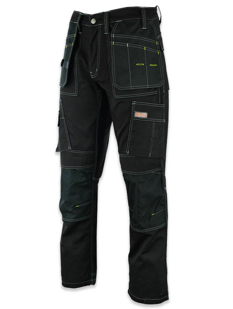 WrightFits Pro Builder Men's Work Trousers – Black Multi Pocket Cargo Workwear Heavy Duty Builder Tradesman Utility Trousers with Knee Pad Pockets