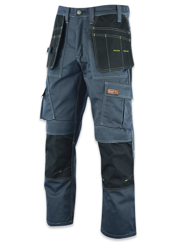 WrightFits Pro Builder Men's Work Trousers – Black Multi Pocket Cargo Workwear Heavy Duty Builder Tradesman Utility Trousers with Knee Pad Pockets