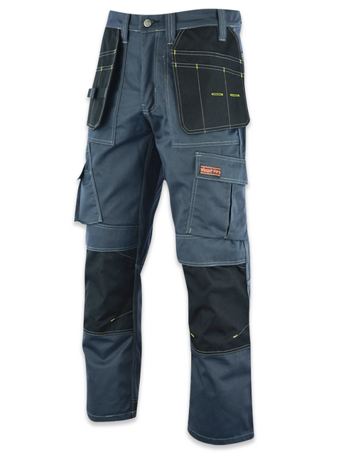 WrightFits Pro Builder Men's Work Trousers – Black Multi Pocket Cargo Workwear Heavy Duty Builder Tradesman Utility Trousers with Knee Pad Pockets