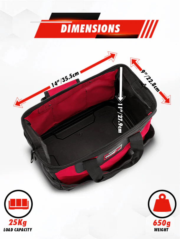 hard base tool bag-14 inch tool bag-dimension