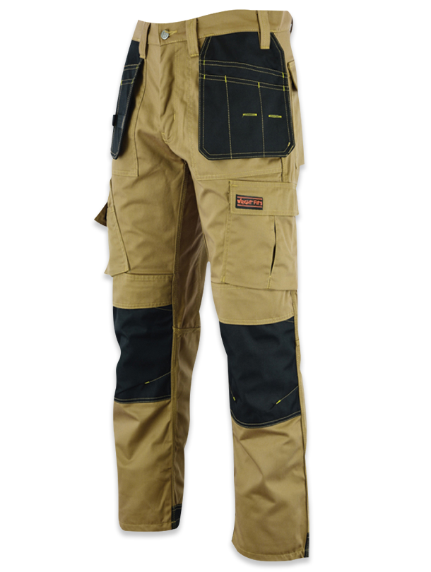 WrightFits Pro Builder Men's Work Trousers – Black Multi Pocket Cargo Workwear Heavy Duty Builder Tradesman Utility Trousers with Knee Pad Pockets