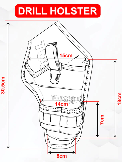 toolbelts-toolpouch-nylon tool belt-tool belt pouch-Drill Holster-Dimensions image Tool belt pouch