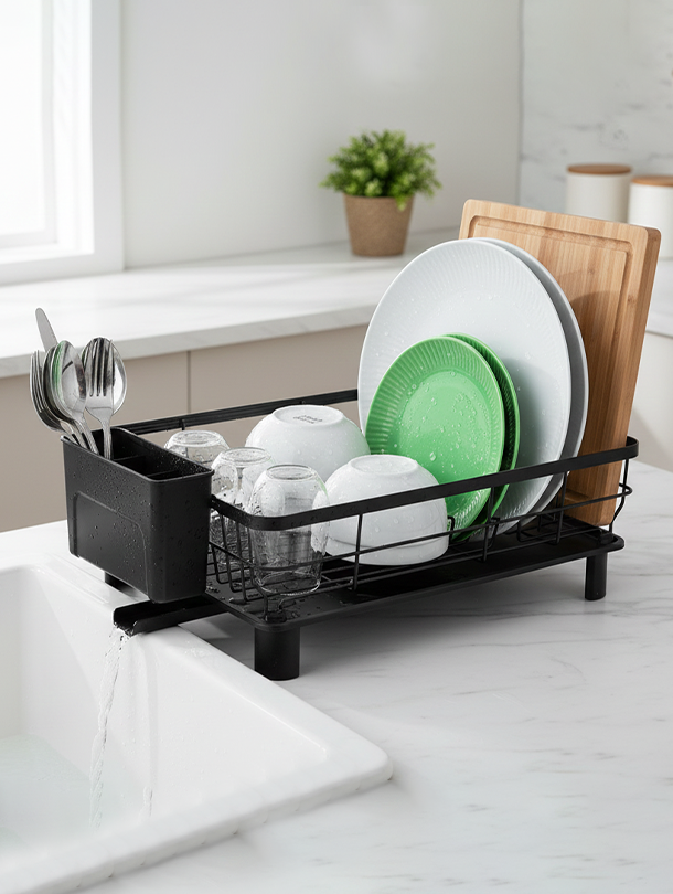 ToughHub Dish Rack Non-Extendable – Anti-Rust Metal & Space-Saving Kitchen Organizer