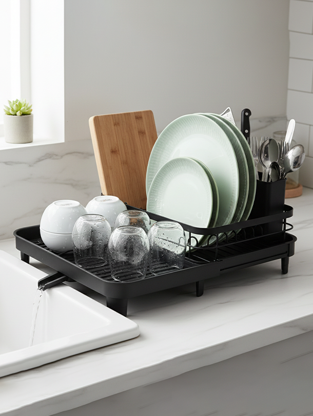 ToughHub Extendable Dish Drainer Rack – Multifunctional Anti-Rust Metal Sink Drainer Rack for  Kitchen Counter