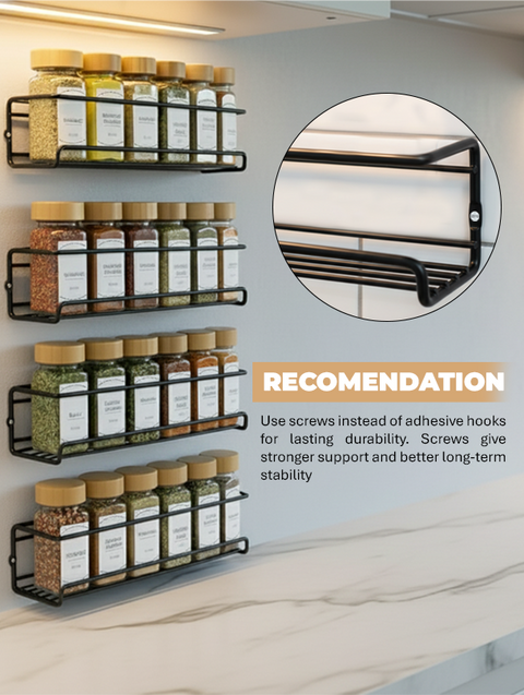 ToughHub Wall Mounted Spice Rack Organiser + 24 Pcs Glass Spice Jars with Bamboo Lids