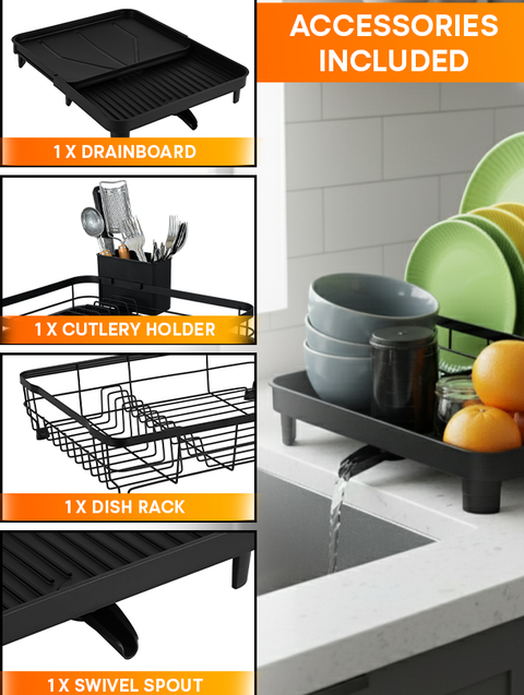 ToughHub Extendable Dish Drainer Rack – Multifunctional Anti-Rust Metal Sink Drainer Rack for  Kitchen Counter