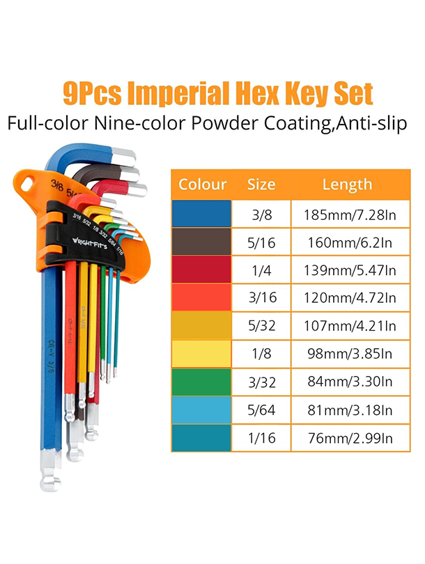 WrightFits Ball-End Hex Key Set - Imperial Hex Key