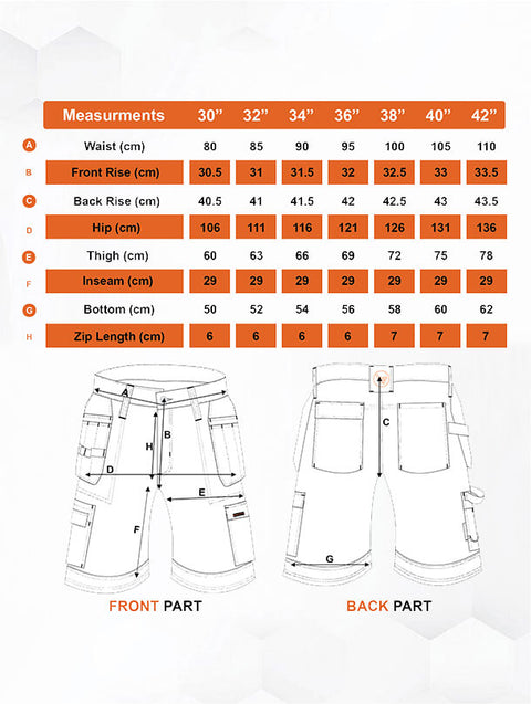 work shorts-black work shorts-mens shorts-size chart image