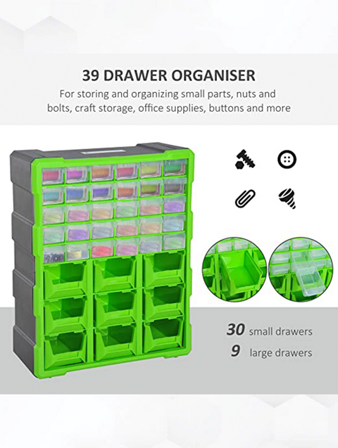 DURHAND Plastic 39 Drawer Parts Organiser Wall Mount Storage Cabinet