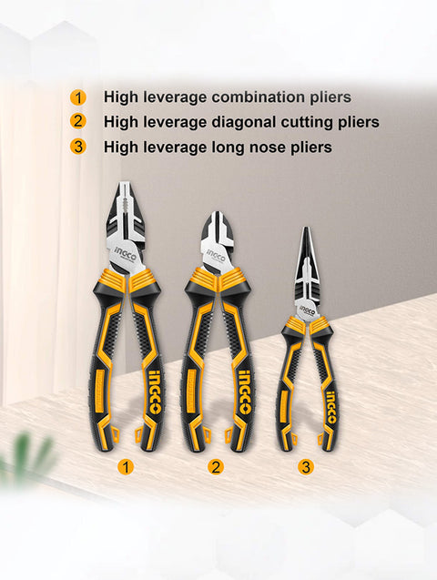 INGCO High Leverage Pliers Set- 3 different Pliers