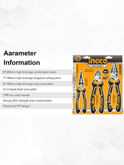 Informations - INGCO High Leverage Pliers Set- 3 different Pliers